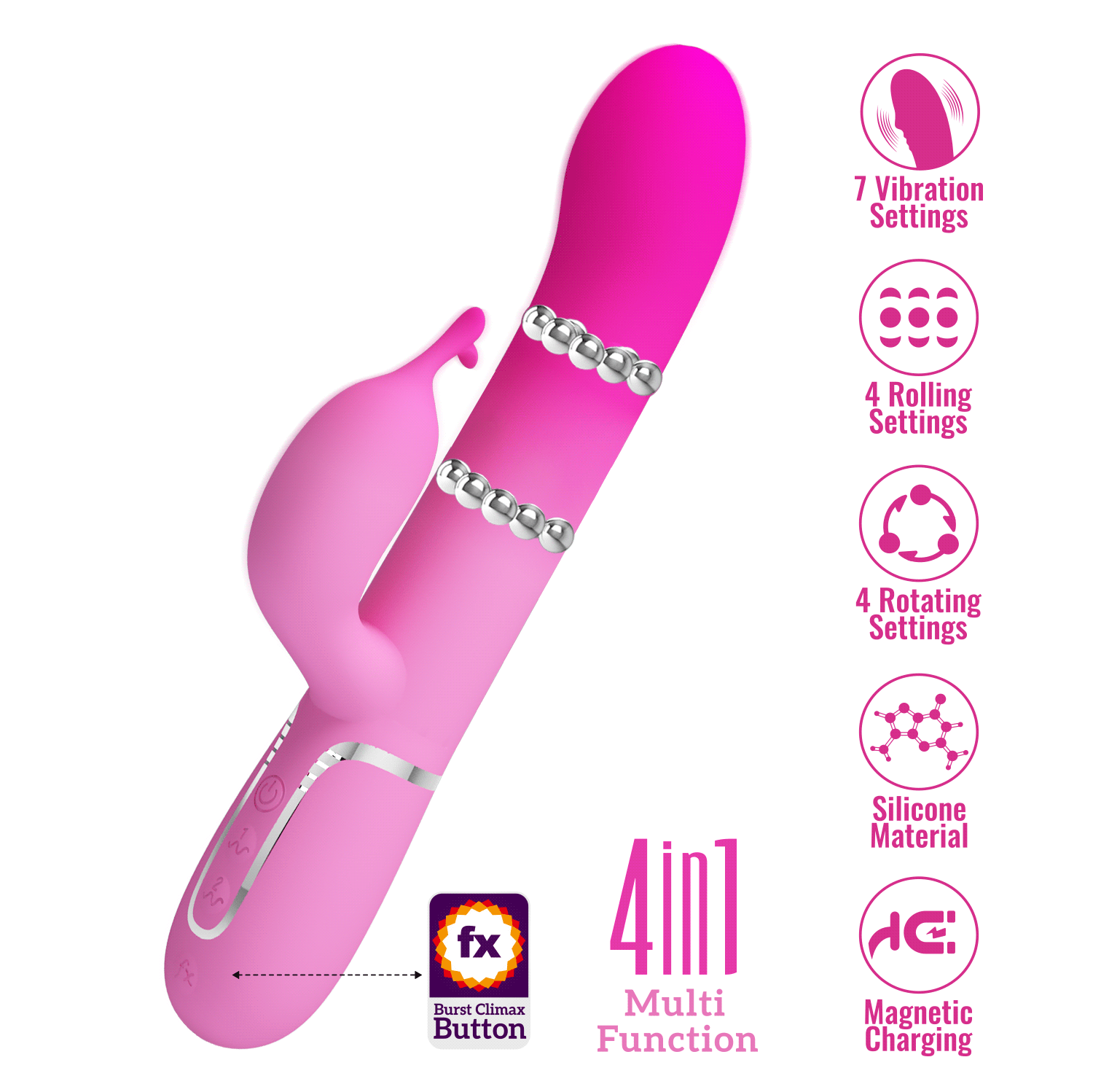 Dương vật giả Pretty Love Shima 4 trong 1 bi xoay rung nhánh phụ tai thỏ