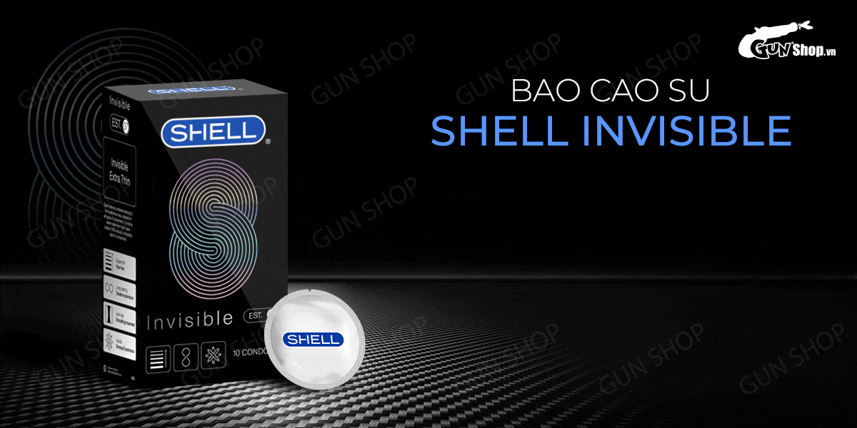 Bao cao su siêu mỏng Shell Invisible kéo dài thời gian an toàn 10 cái