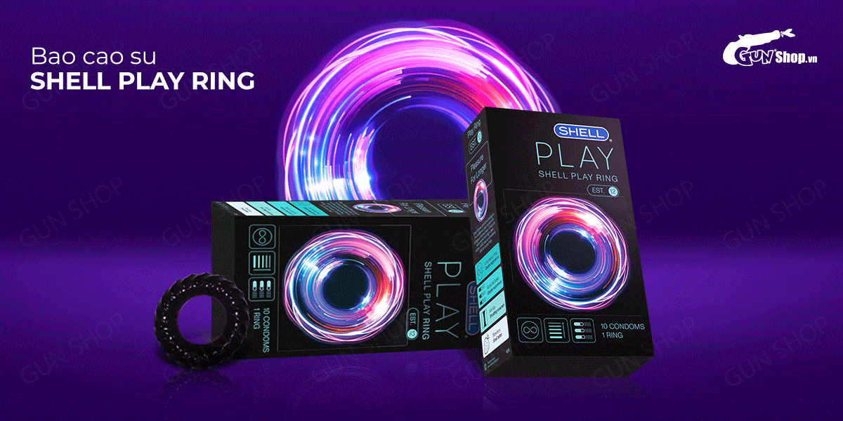 Bao cao su Shell Play Ring 6 tính năng hộp 10 cái tặng vòng kéo dài