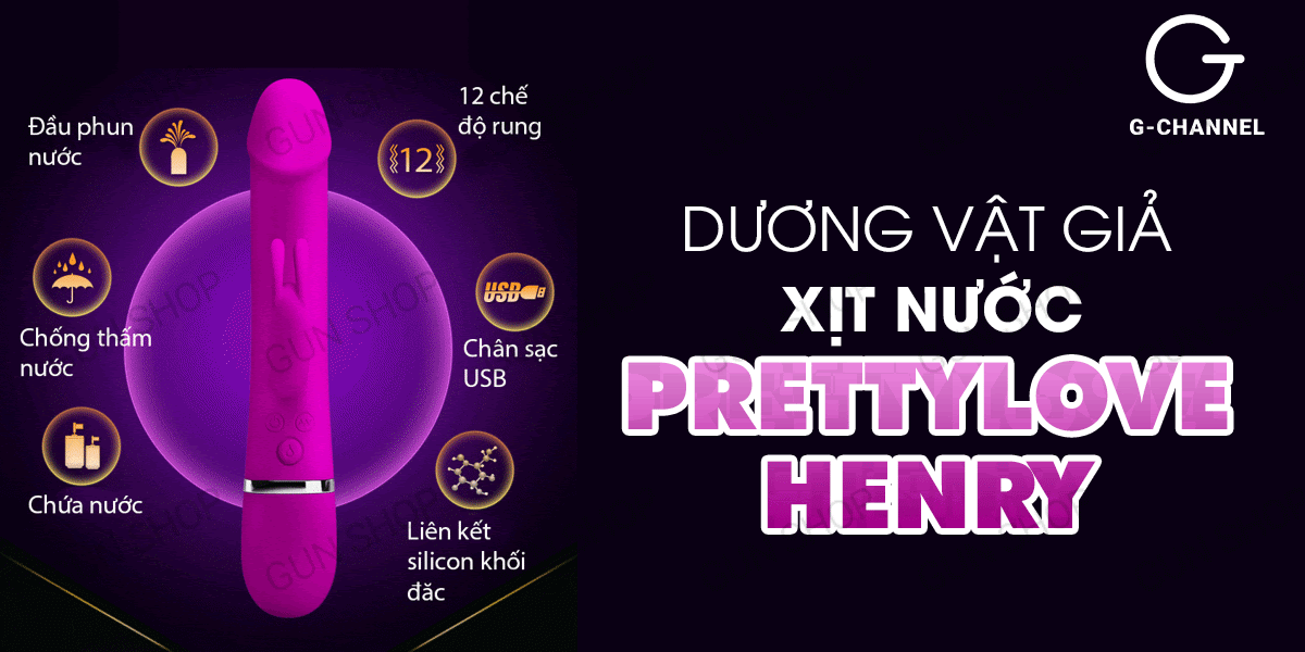 Dương vật giả Pretty Love Henry sạc điện, rung 12 chế độ, xịt nước
