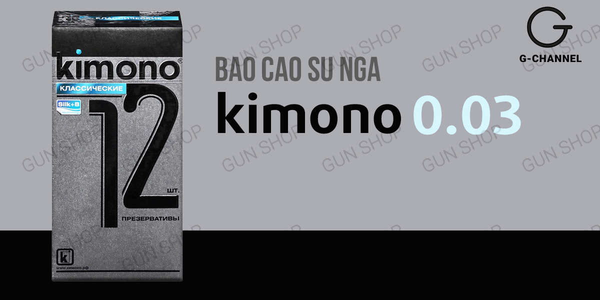 Bao cao su Kimono Xám siêu mỏng 0.03mm an toàn thoáng khí 12 cái