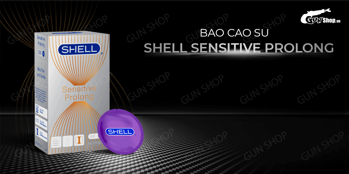 Bao cao su Shell Sensitive Prolong siêu mỏng kéo dài thời gian hộp 10 cái