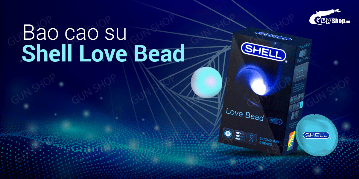 Bao cao su Shell Love Bead gân nổi tăng khoái cảm kéo dài 1.5cm hộp 5