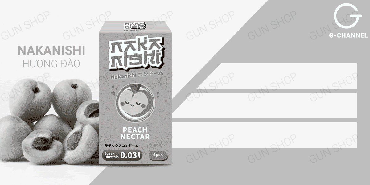 Bao cao su Nakanishi 0.03 siêu mỏng hương đào hộp 4 cái