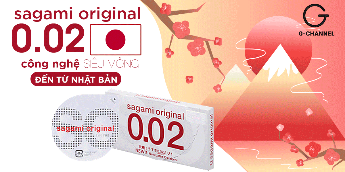 Bao cao su Sagami 002 siêu mỏng 0.02mm - Hộp 2 cái hàng chính hãng