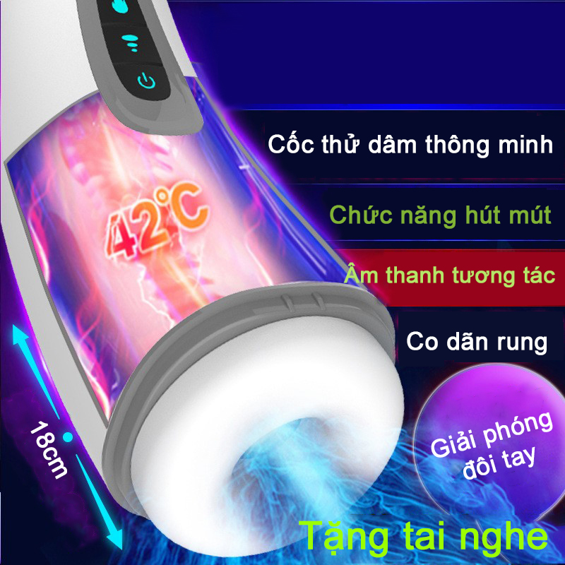 Máy thủ dâm cao cấp âm đạo giả rung bú mút co bóp toả nhiệt