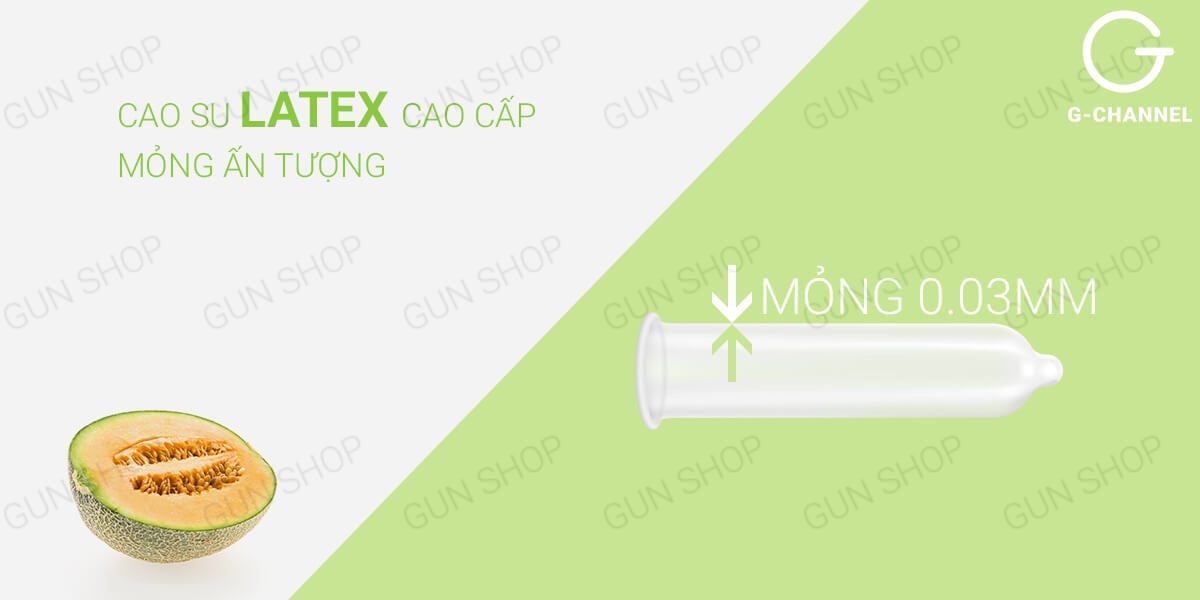 Bao cao su Nakanishi siêu mỏng 0.03mm hương dưa lưới, hộp 4 cái giá tốt