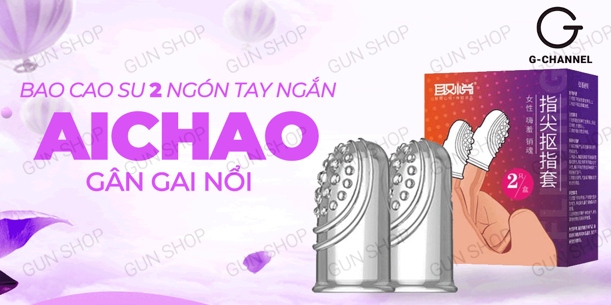 Bao cao su 2 ngón Aichao gân gai, siêu kích thích, hộp 2 cái
