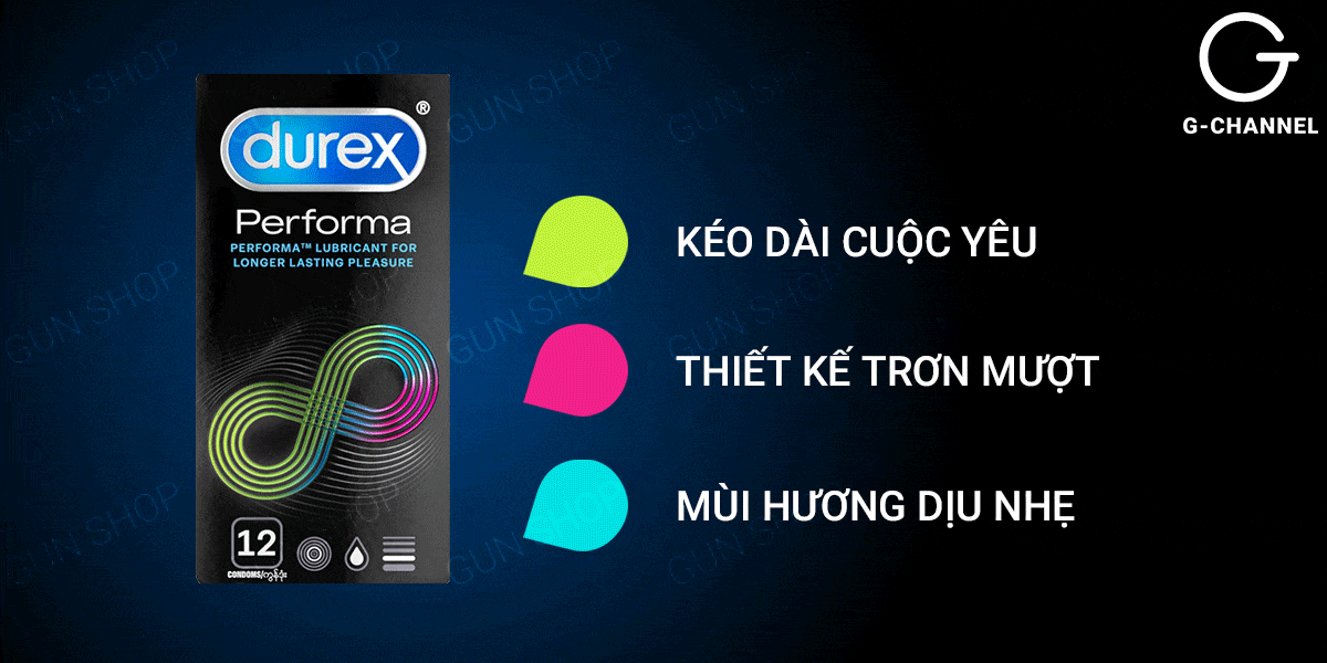 Bao cao su Durex Performa kéo dài thời gian an toàn hộp 12 cái