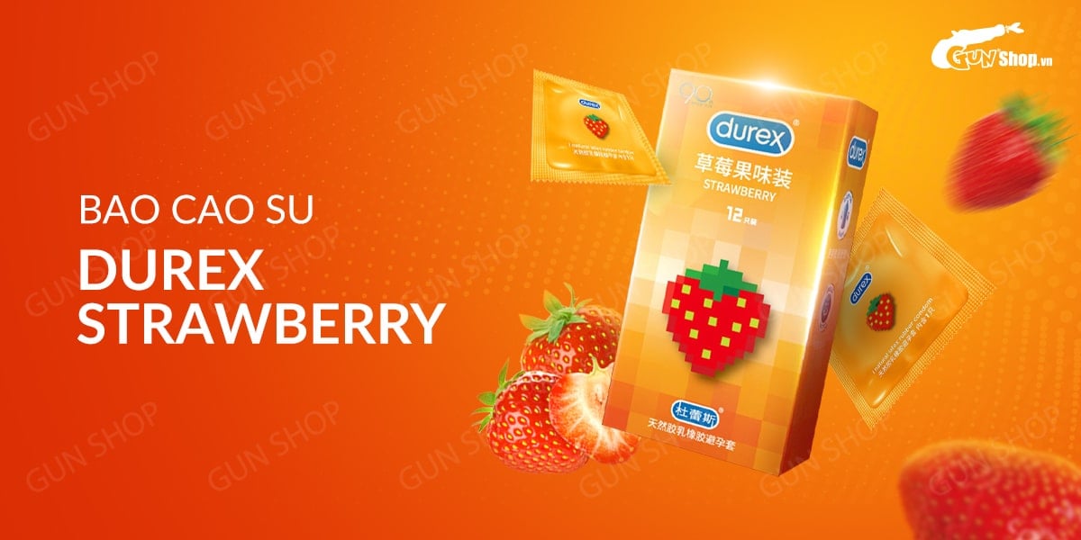 Bao cao su Durex hương dâu 56mm an toàn mềm mại hộp 12 cái