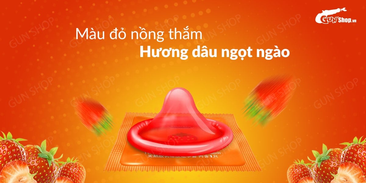 Bao cao su Durex hương dâu 56mm an toàn mềm mại hộp 12 cái