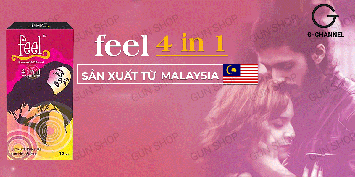 Bao cao su Feel 4in1 Kéo dài Thời gian Tăng khoái cảm Hộp 12 cái