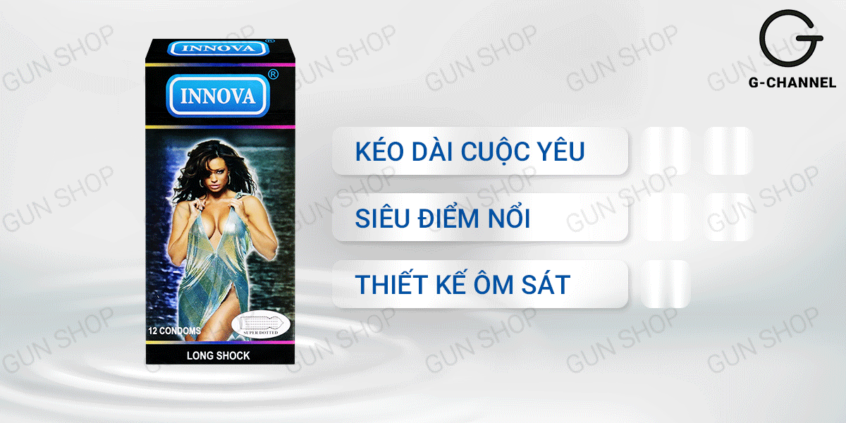 Bao cao su Innova Đen gân gai 12 cái tăng khoái cảm, kéo dài