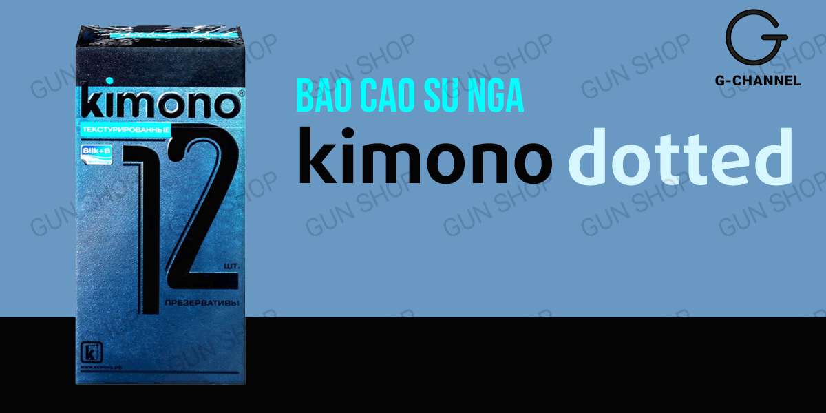 Bao cao su Kimono Dotted siêu mỏng 0.03mm, hộp 12 cái, an toàn, thoải mái