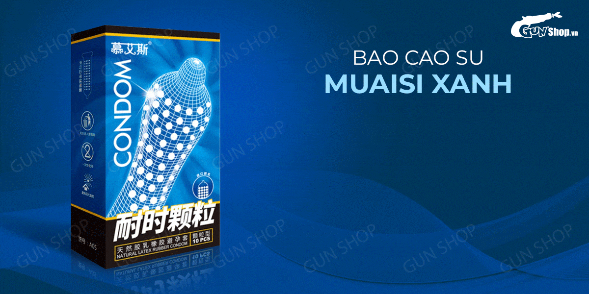 Bao cao su Muaisi Xanh Dương gel gai tăng khoái cảm hộp 10