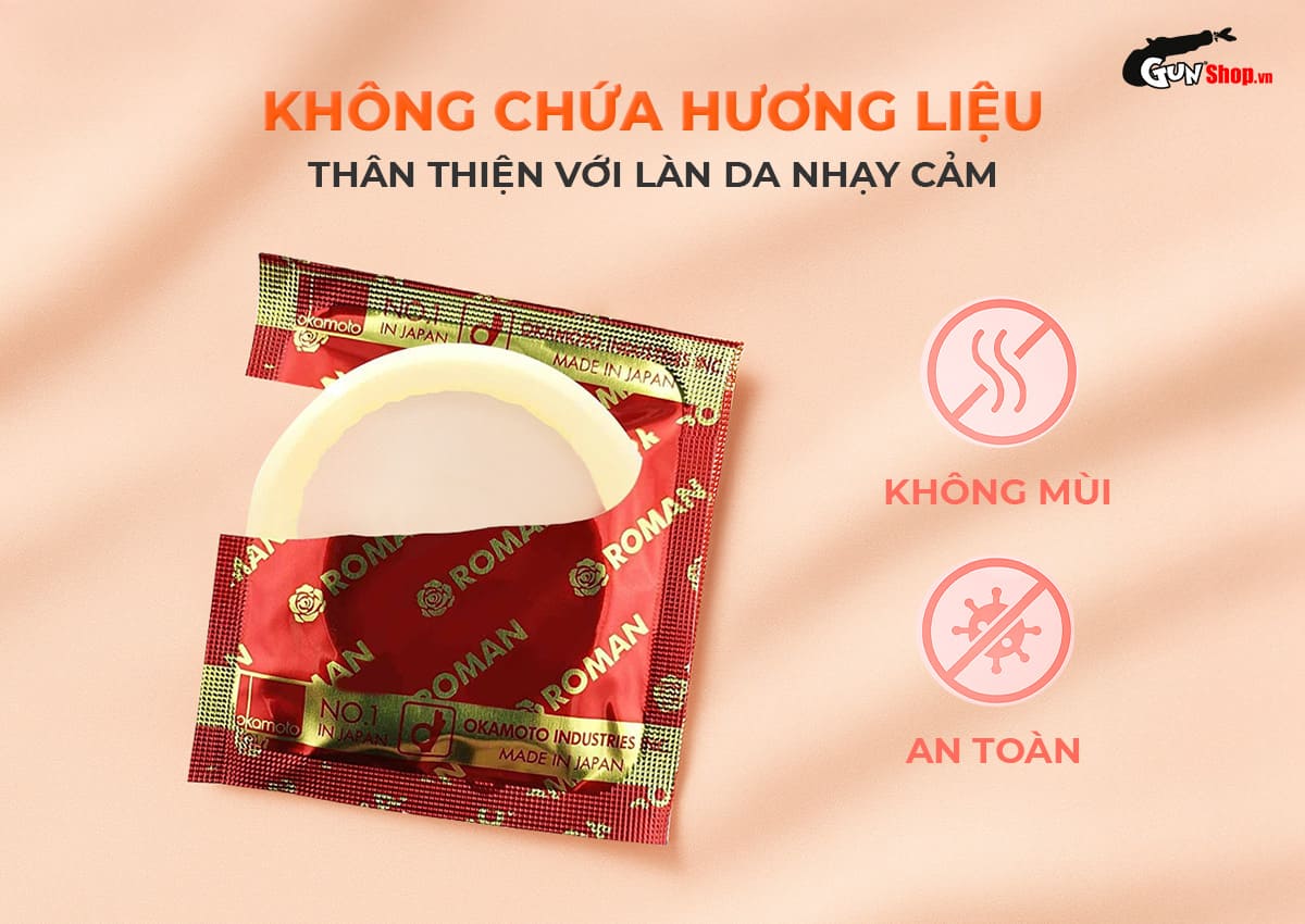 Bao cao su Okamoto Roman vân hoa hồng ôm khít tăng khoái cảm