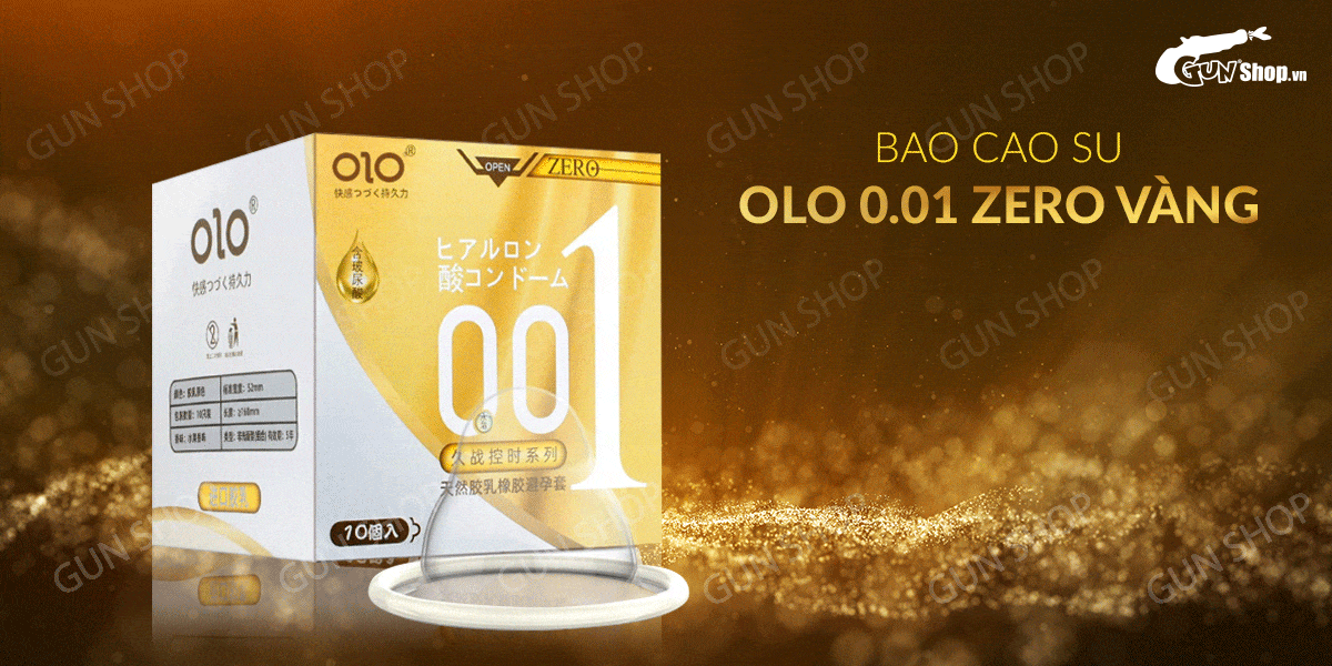 Bao cao su OLO 0.01 Zero Vàng siêu mỏng gân hạt hộp 10 cái an toàn