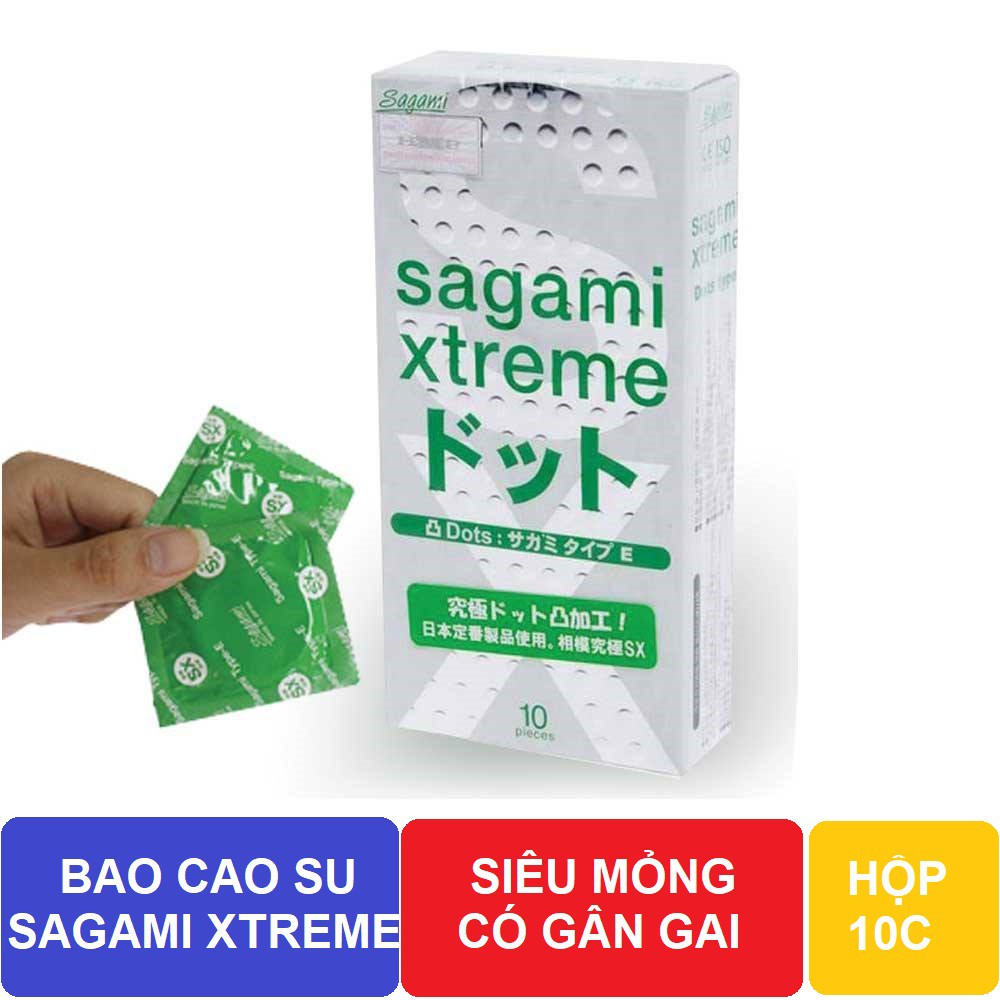 Bao cao su Sagami Xtreme Dots gân gai siêu mỏng Hộp 10 cái chính hãng