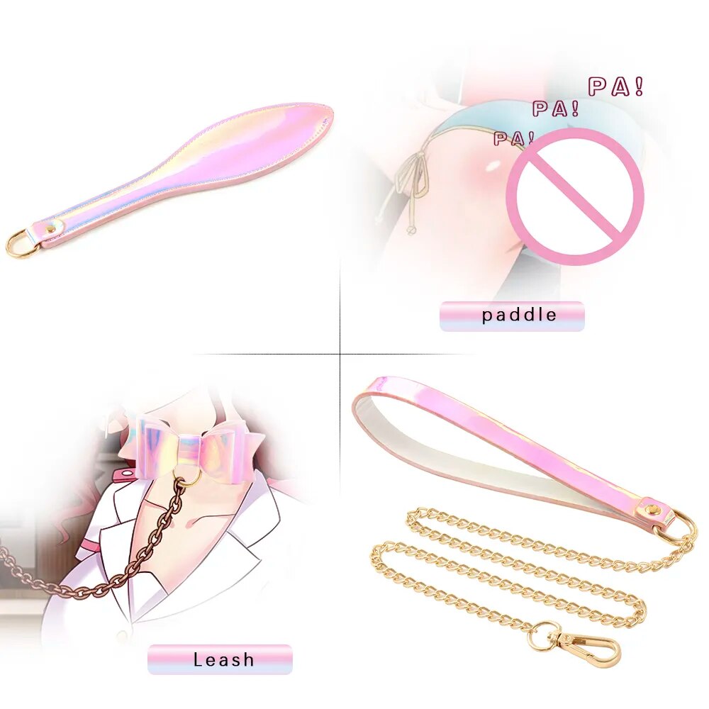 Bộ 5 món BDSM phát sáng gậy đánh móc tay khóa cổ khóa hàm chất lượng