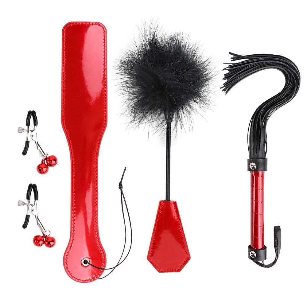 Bộ đồ BDSM 4 món bạo dâm kẹp vú roi gậy phết mông siêu kích thích
