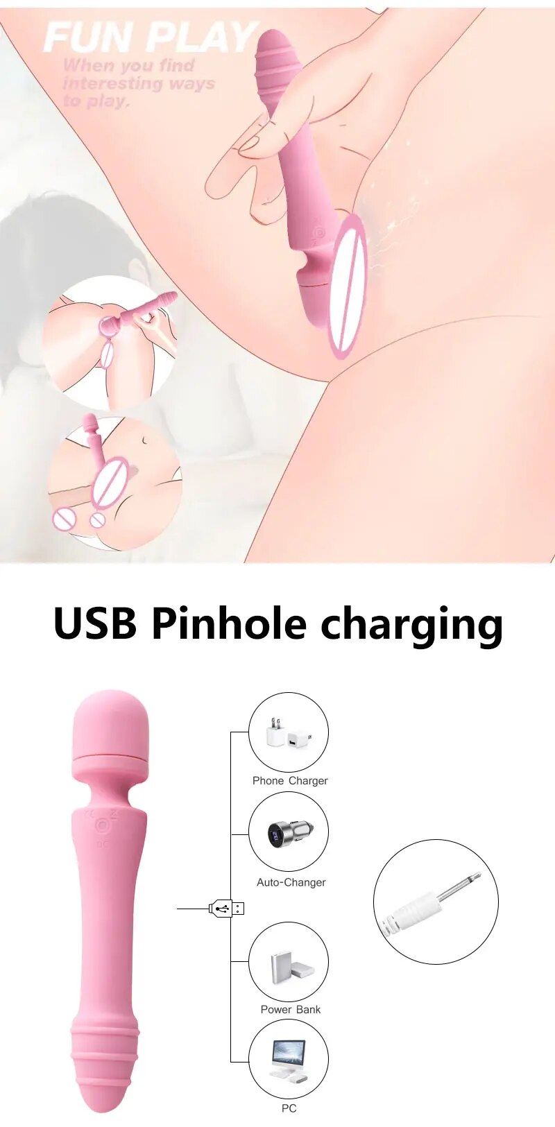 Thông tin Chày rung tình yêu 2 đầu AV Stick pemijat Dildo rung toả nhiệt massage điểm G giá sỉ