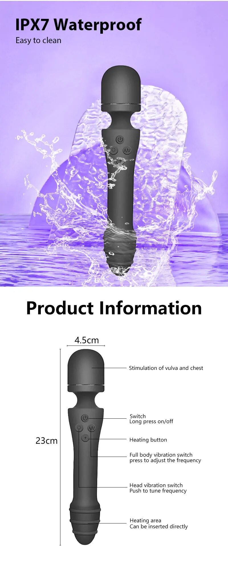 Thông tin Chày rung tình yêu 2 đầu AV Stick pemijat Dildo rung toả nhiệt massage điểm G giá sỉ