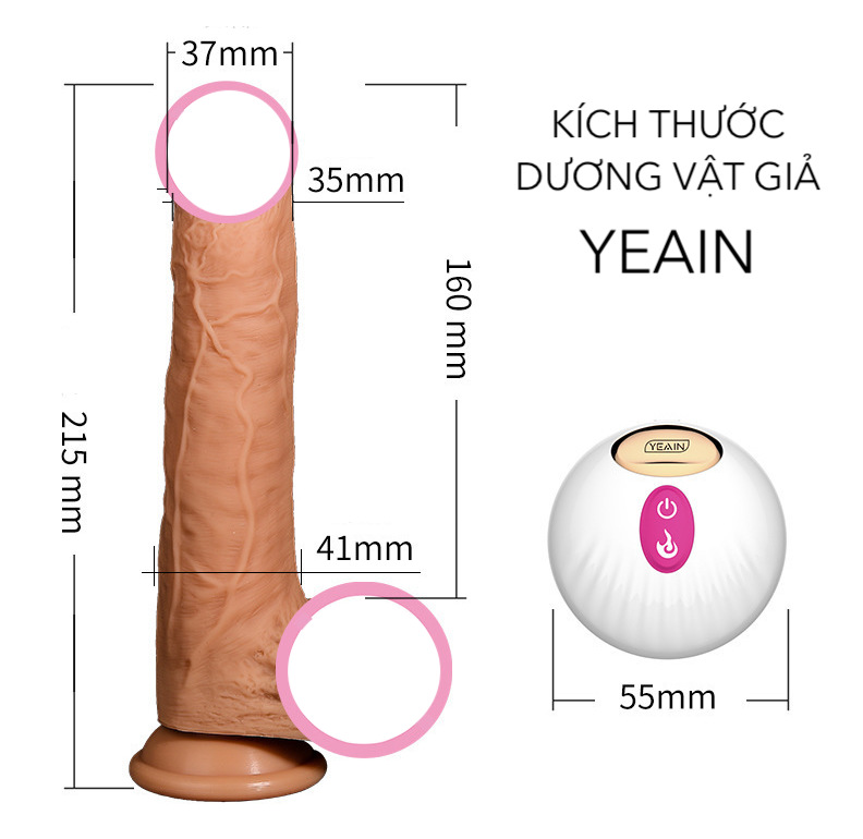 Dương vật giả YEAIN rung thụt tỏa nhiệt Gắn tường Điều khiển từ xa