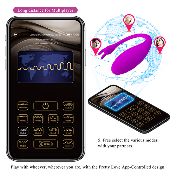 Trứng rung 2 đầu Pretty Love Catalina Bluetooth điều khiển app từ xa Trứng rung 2 đầu Pretty Love Catalina Bluetooth điều khiển app từ xa