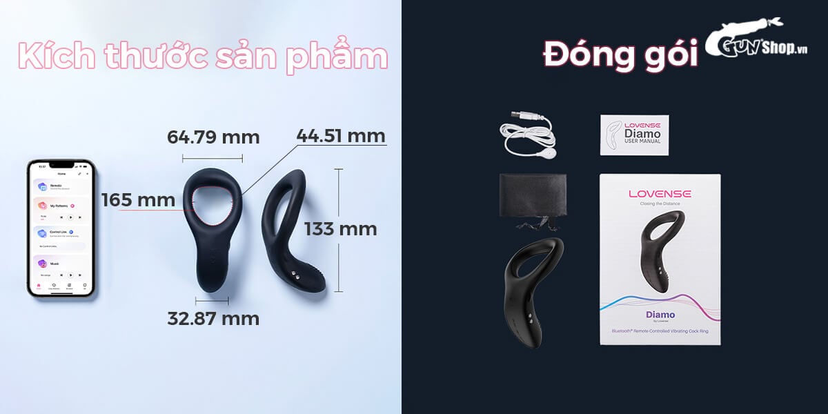 Vòng đeo dương vật Lovense Diamo 10 chế độ điều khiển app
