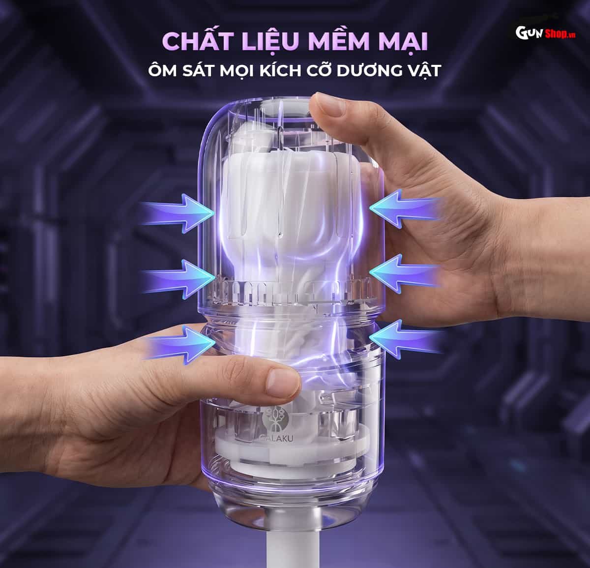 Galaku Cannon 2in1 làm từ chất liệu silicone TPE mềm mại ôm sát mọi kích cỡ dương vật, vỏ ngoài ABS cứng cáp