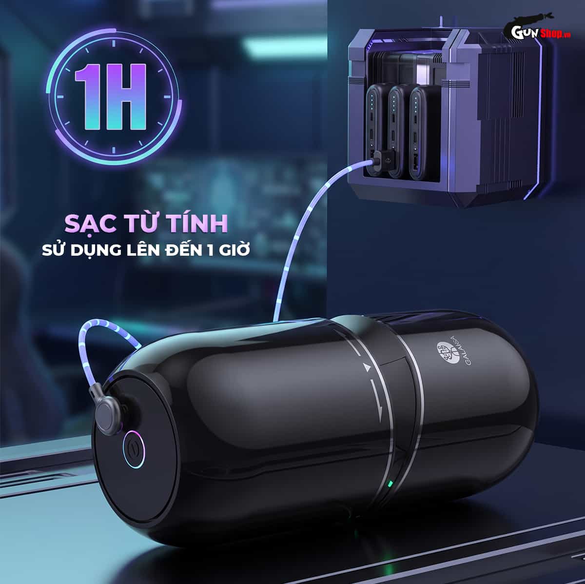 Galaku Cannon 2in1 sạc từ tính với thời gian sử dụng lên đến 1 giờ khi đầy