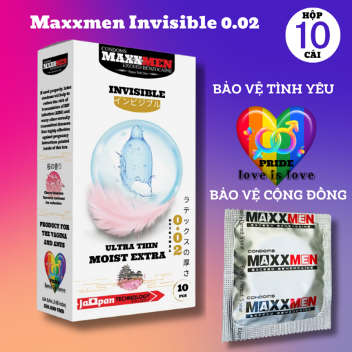 Bao cao su size 49mm Maxxmen Invisible 002, công nghệ NHẬT BẢN siêu mỏng gel silicone