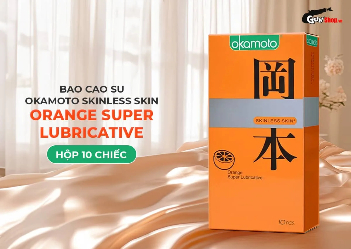 Bao cao su Okamoto Hương cam Siêu trơn Mỏng nhẹ Hộp 10 cái