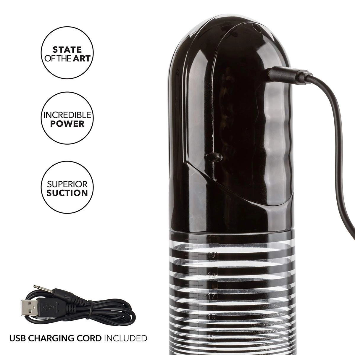 CalExotics Optimum Series máy bơm dương vật tự động thông — Thông số kỹ thuật nổi bật
