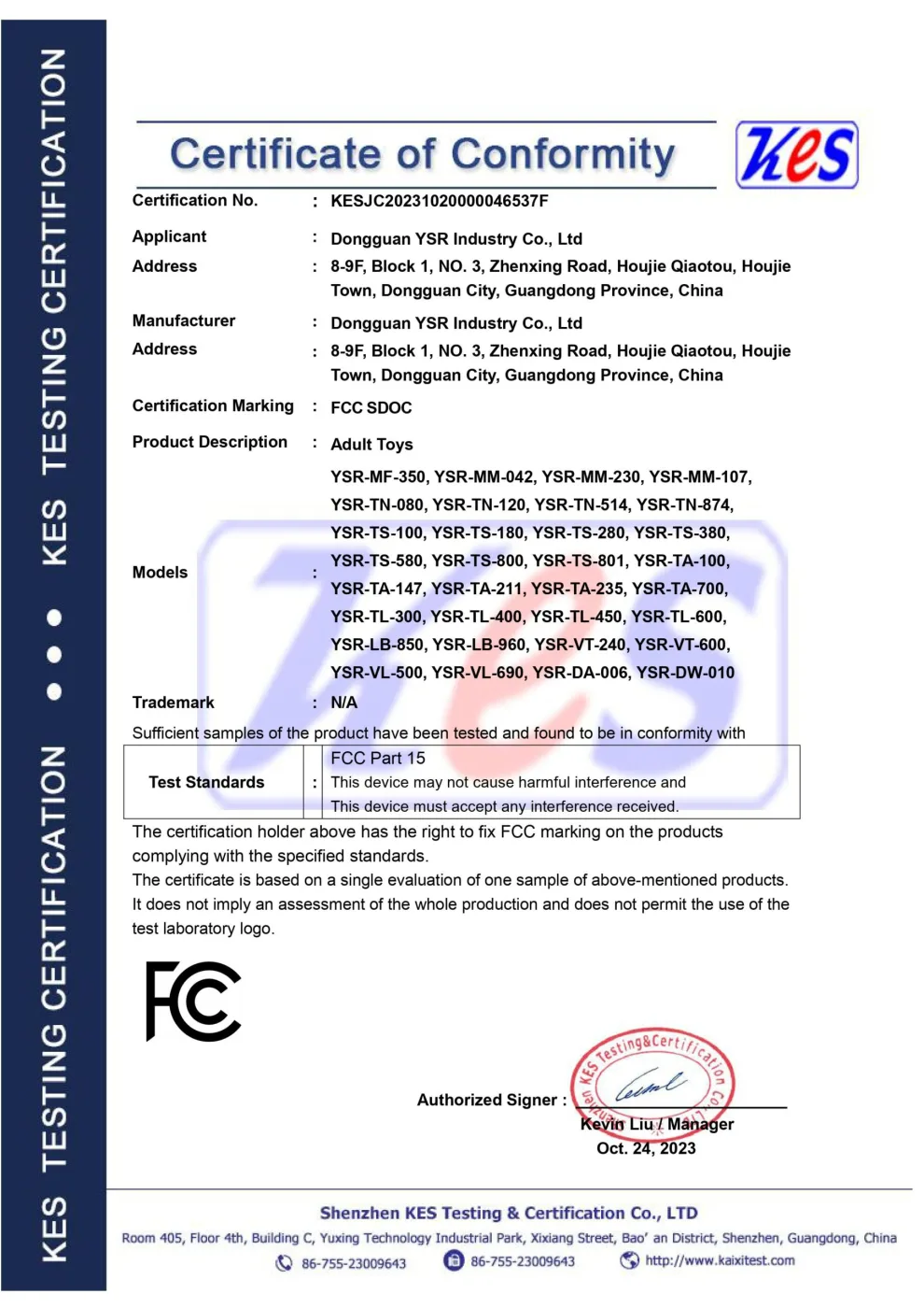 Chứng chỉ FCC của búp bê tình dục bán thân Tracy Cat