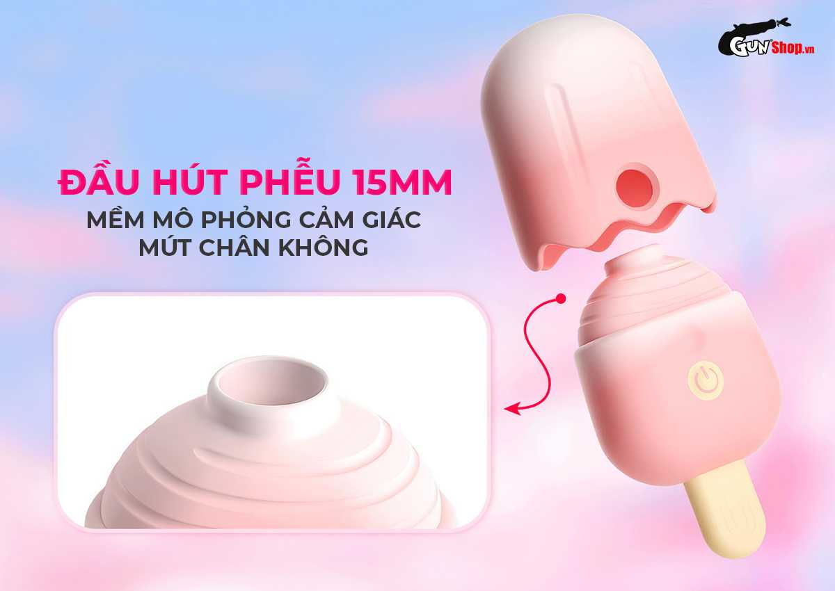 Trứng rung mini hút điểm G Suction Ice Lolly que kem kích — Đầu hút phễu 15mm mềm mô phỏng cảm giác mút chân không