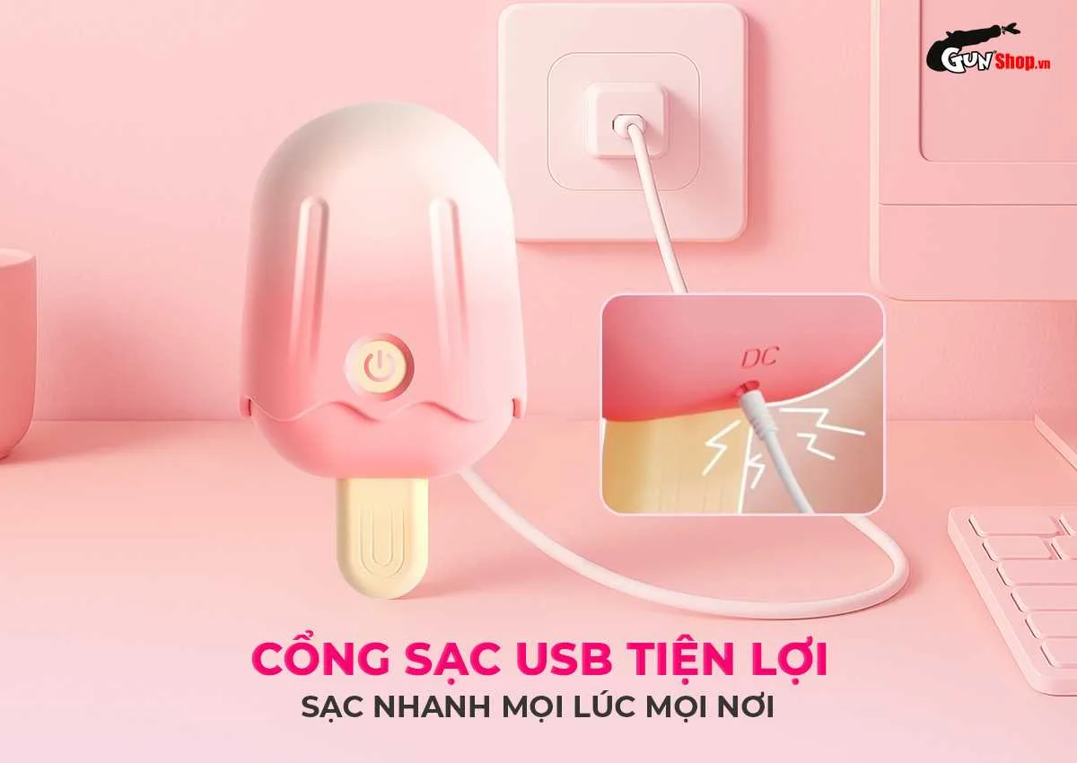 Trứng rung mini hút điểm G Suction Ice Lolly que kem kích — Cổng sạc USB tiện lợi, sạc nhanh mọi khi nào cần sử dụng