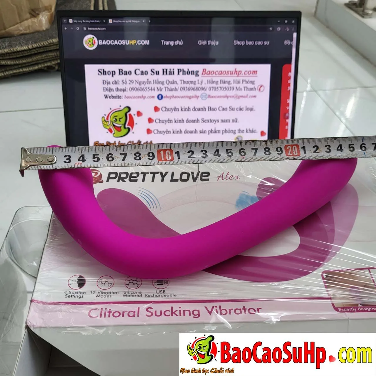 Máy rung đa năng Baile Prettylove Patilla Alex cong hút và — Ảnh chụp sản phẩm tại shop bao cao su Hải Phòng