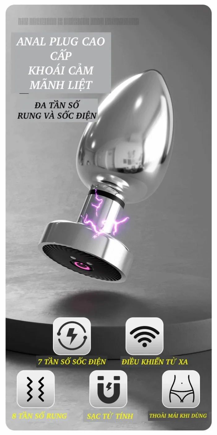 Phích cắm hậu môn inox Jiuuy rung sốc điện anal plug điều — Phích Cắm Hậu Môn Inox Rung Sốc Điện Remote Từ Xa Jiuuy