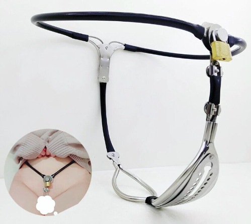 Quần lót thép không gỉ đai trinh tiết nữ phong cách bạo dâm — Ổ khóa tại eo: Đối tác giữ chìa khóa tạo nên cảm giác hồi