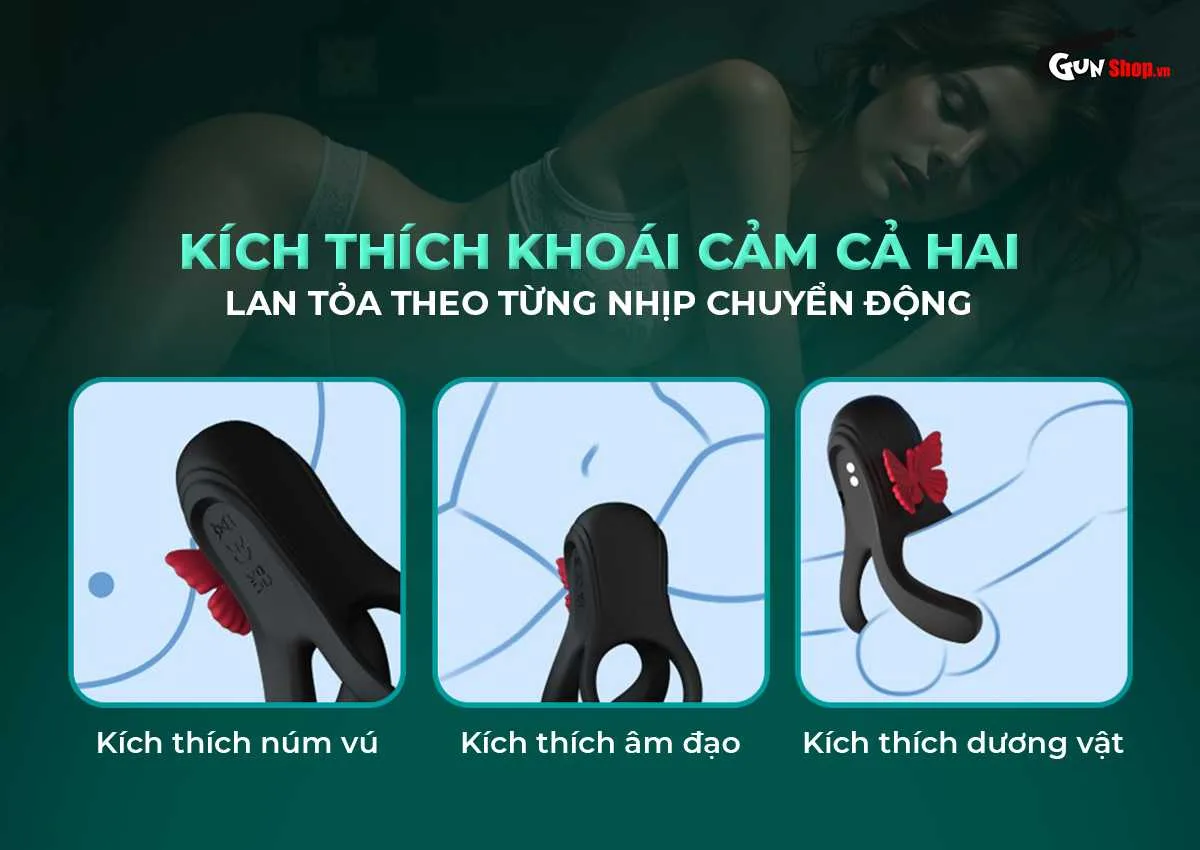 Vòng rung đôi Butterfly Ring 2 cánh bướm siêu kích thích phê — Tăng khoái cảm đồng thời cho cả hai giới trong từng chuyển