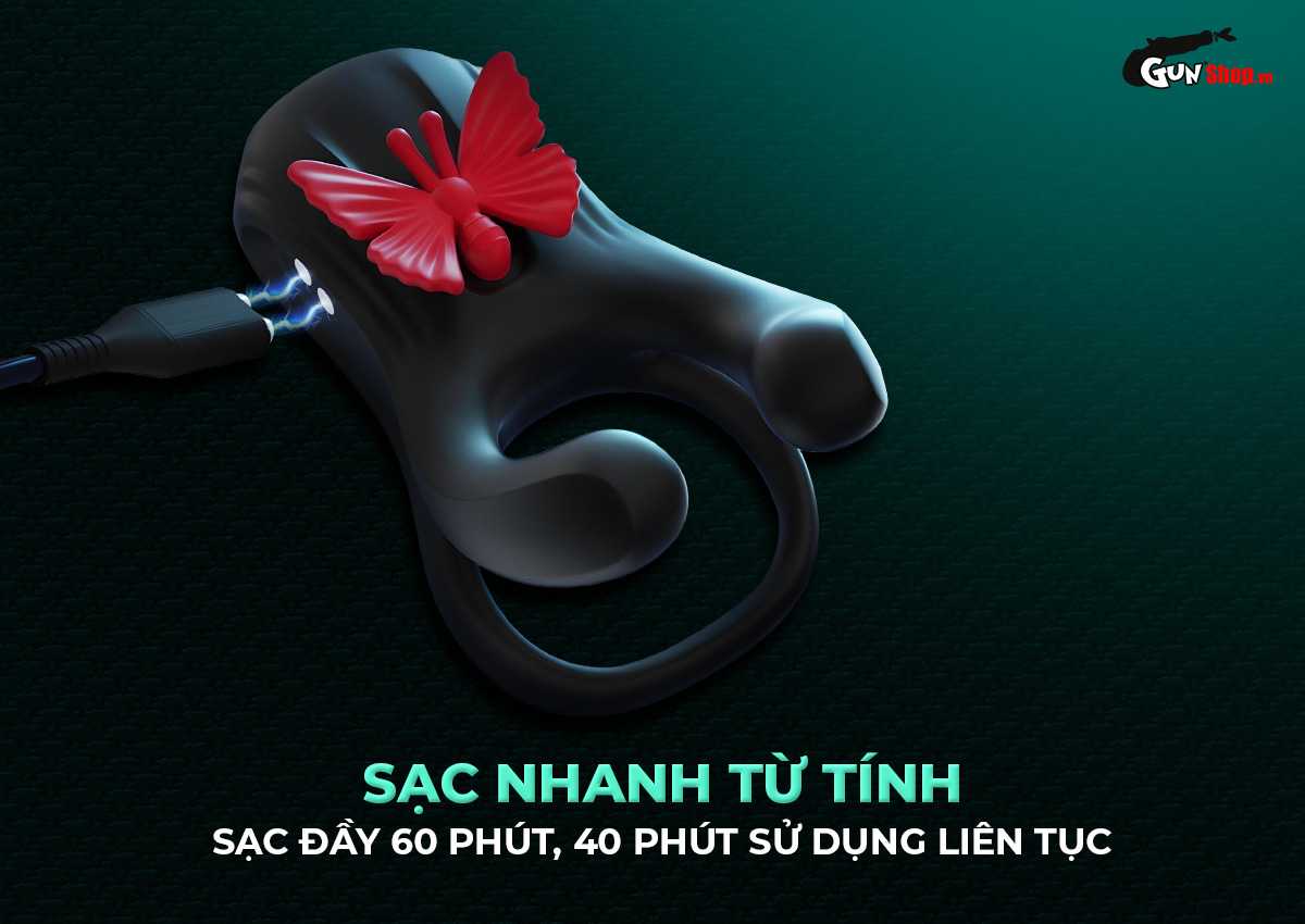 Vòng rung đôi Butterfly Ring 2 cánh bướm siêu kích thích phê — Thời lượng pin ổn định và sạc từ tính nhanh tiện lợi