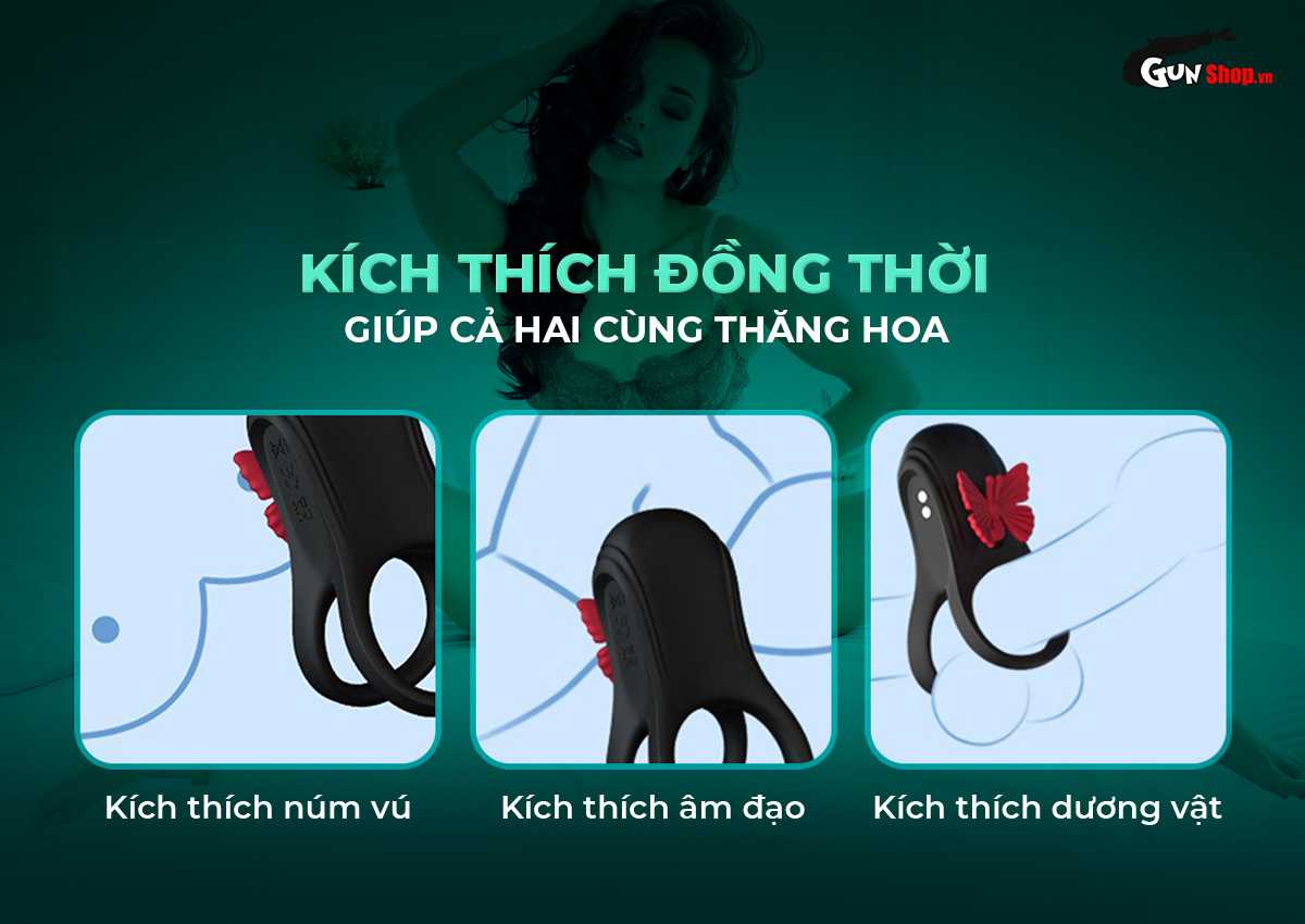 Vòng rung đôi Butterfly Ring cánh bướm tăng khoái cảm cực — Kích thích đồng thời giúp cả hai cùng thăng hoa