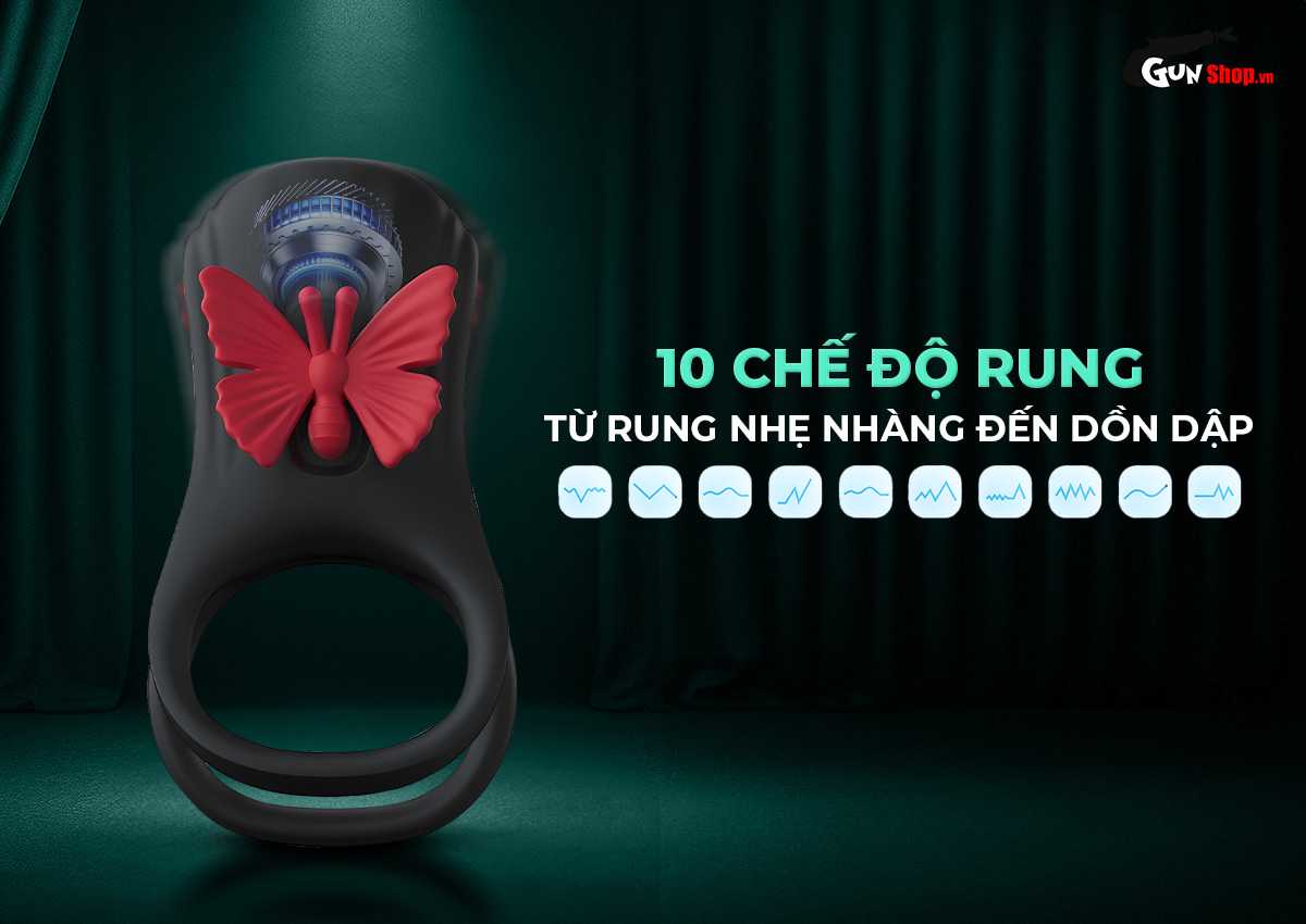 Vòng rung đôi Butterfly Ring cánh bướm tăng khoái cảm cực — 10 chế độ rung đa tầng tạo khoái cảm liên tiếp