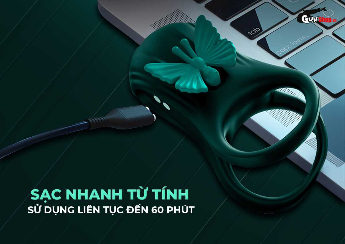 Vòng rung đôi Butterfly Ring cánh bướm tăng khoái cảm cực — Sạc nhanh bằng từ tính sử dụng liên tục đến 60 phút