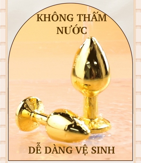 Phích inox cắm hậu môn vàng đính đá tinh tế, dụng cụ BDSM