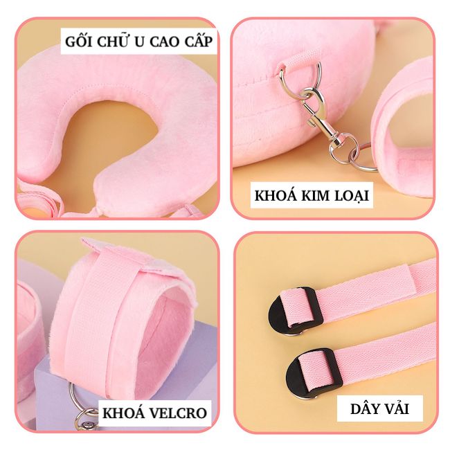 Bộ trói tay chân cổ gối chữ U đệm bông cao cấp BDSM