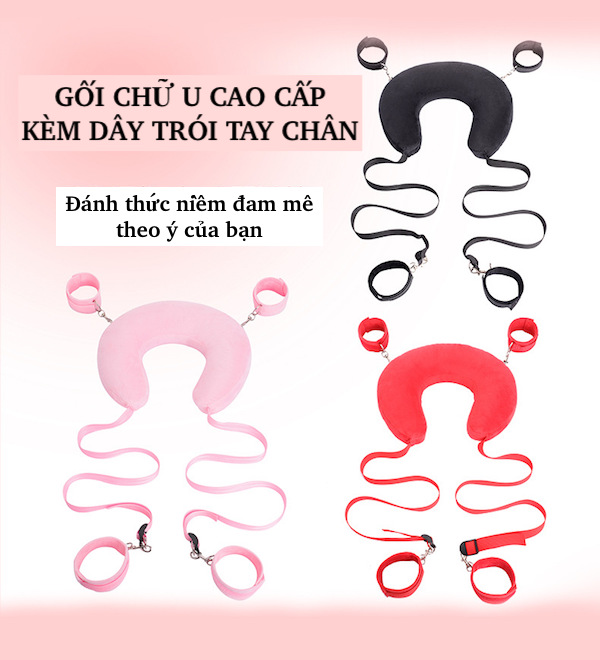 Bộ trói tay chân cổ gối chữ U đệm bông cao cấp BDSM