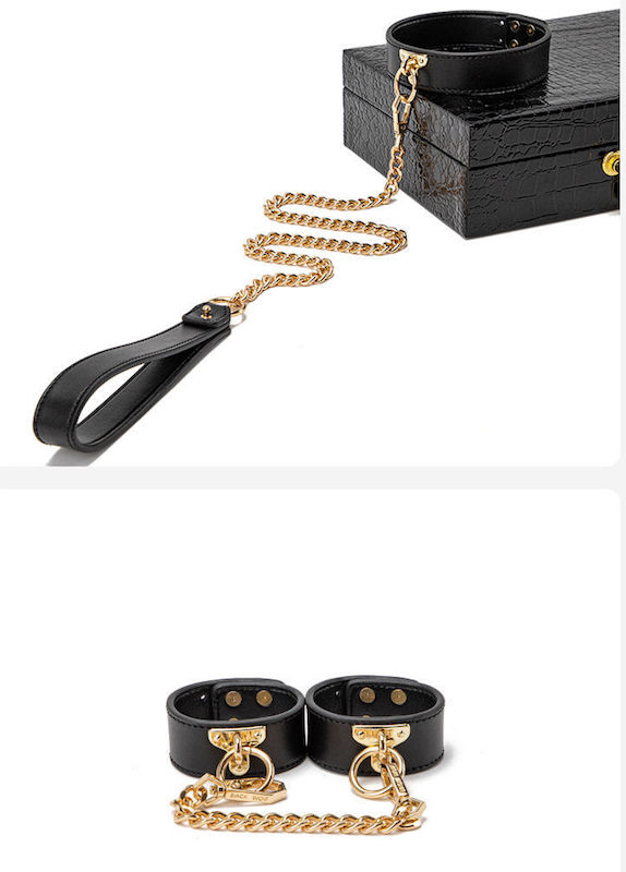 Bộ đồ chơi BDSM 8 món da cao cấp đỏ đen sang trọng kích thích