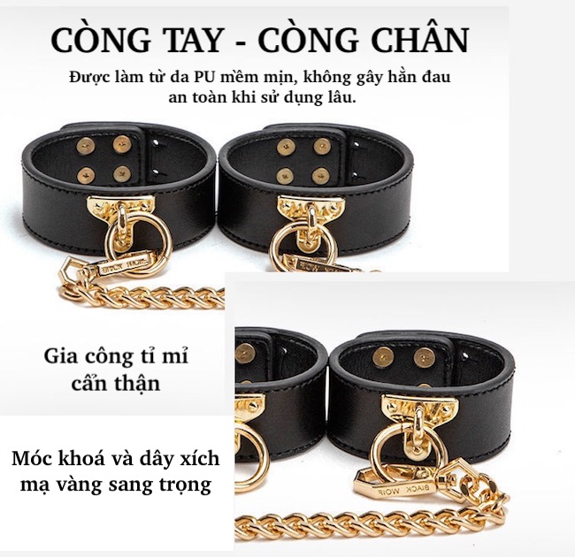 Bộ đồ chơi BDSM 8 món da cao cấp đỏ đen sang trọng kích thích